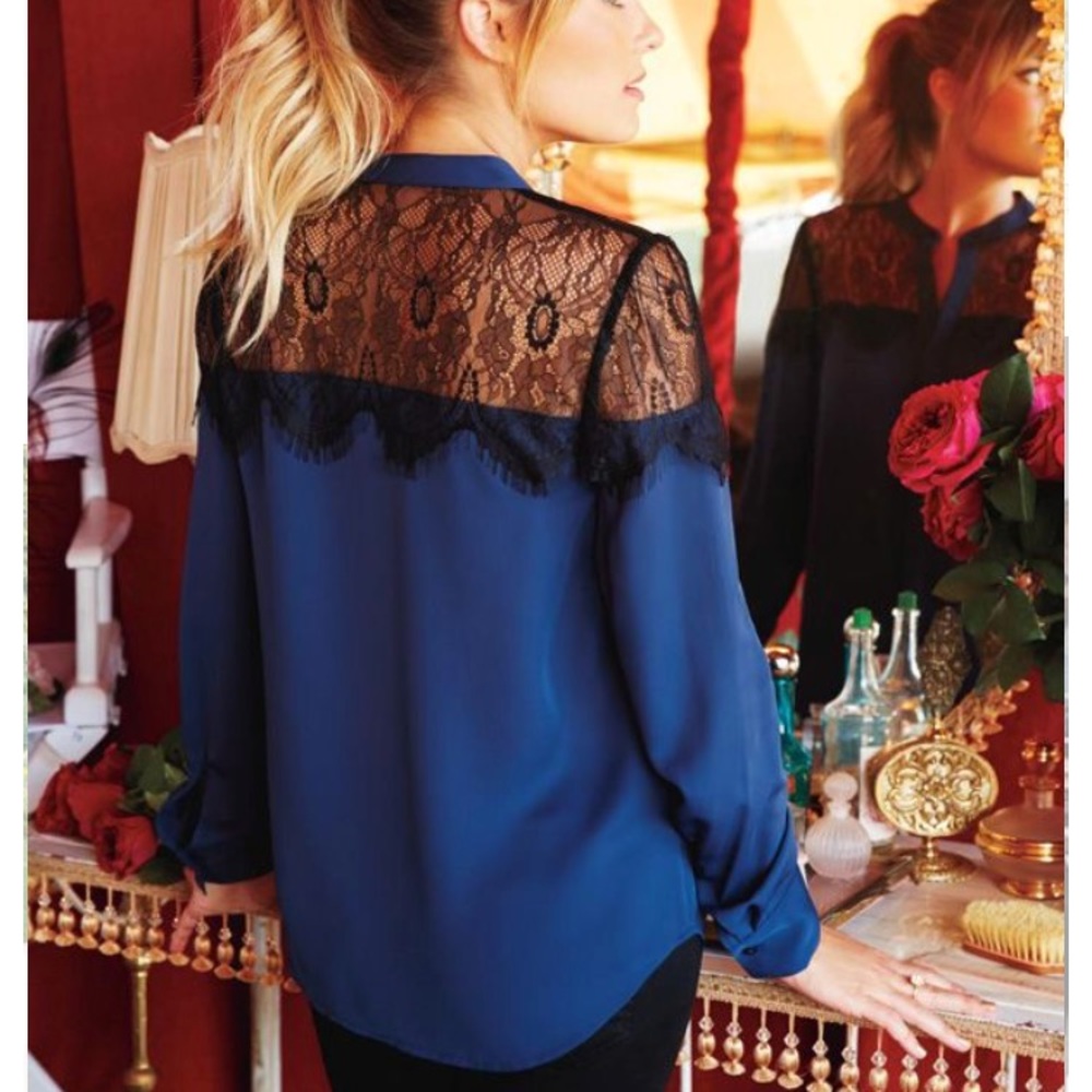 LC by Lauren Conrad Blue and Lace Tunic Blouse